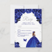 Donkerblauw en zilverbruin haar Princess RSVP Kaartje (Voorkant)