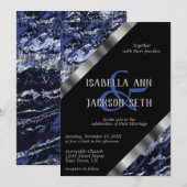 Donkerblauw en zilveren marmer kaart (Voorkant / Achterkant)