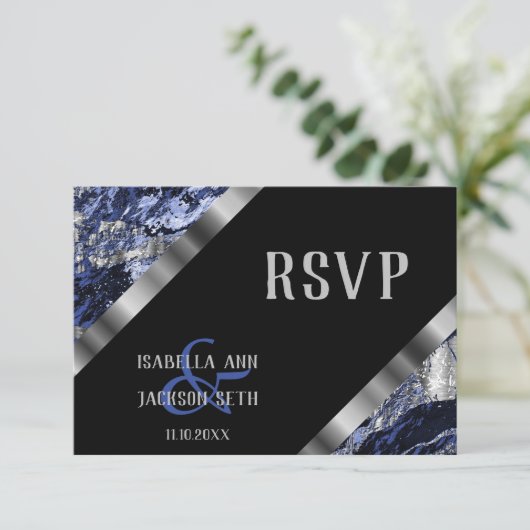 Donkerblauw en zilveren marmer - RSVP (Staand voorkant)