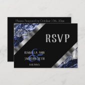 Donkerblauw en zilveren marmer - RSVP (Voorkant / Achterkant)