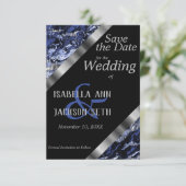 Donkerblauw en zilveren marmer Wedding Save The Date (Staand voorkant)