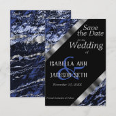 Donkerblauw en zilveren marmer Wedding Save The Date (Voorkant / Achterkant)