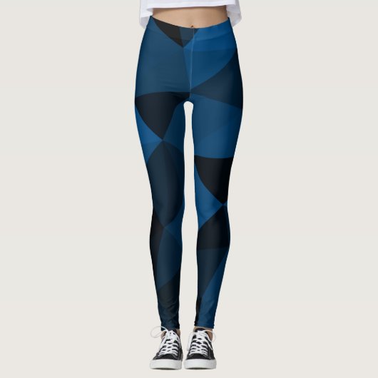 Donkerblauw en zwart geometrisch maaspatroon leggings (Voorkant)