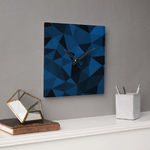 Donkerblauw en zwart geometrisch meshpatroon vierkante klok