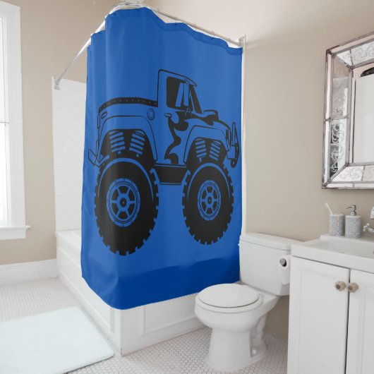 Donkerblauw en zwart monster Tuck Shower Curtain Douchegordijn (In situ)