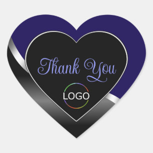 Donkerblauw en zwart Wavy Silver Logo Bedankt Hart Sticker