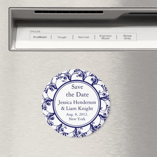 Donkerblauw Fancy Monogram Opslaan Datum magneet (Insitu (Vaatwasser))