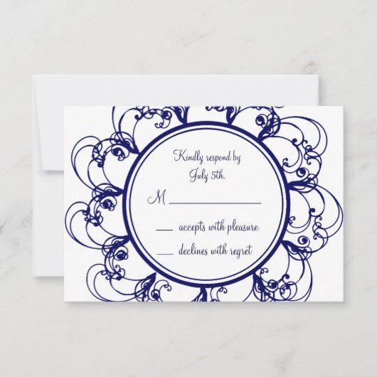 Donkerblauw Fancy monogram RSVP (Voorkant)