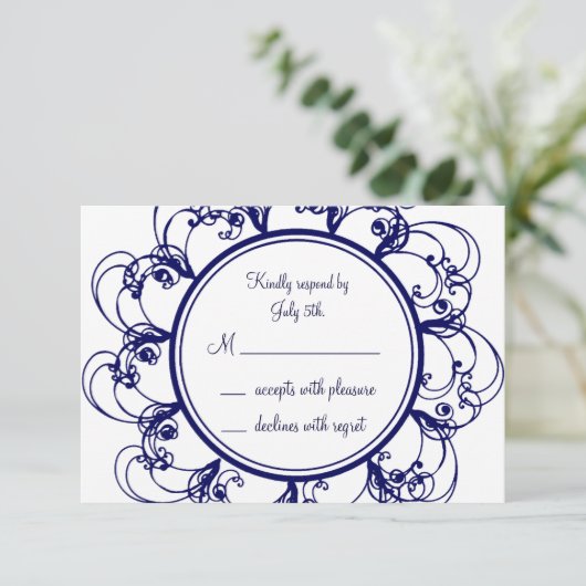 Donkerblauw Fancy monogram RSVP (Staand voorkant)