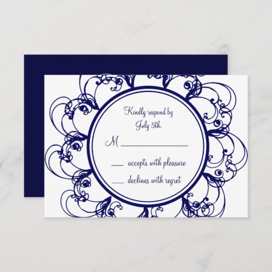 Donkerblauw Fancy monogram RSVP (Voorkant / Achterkant)