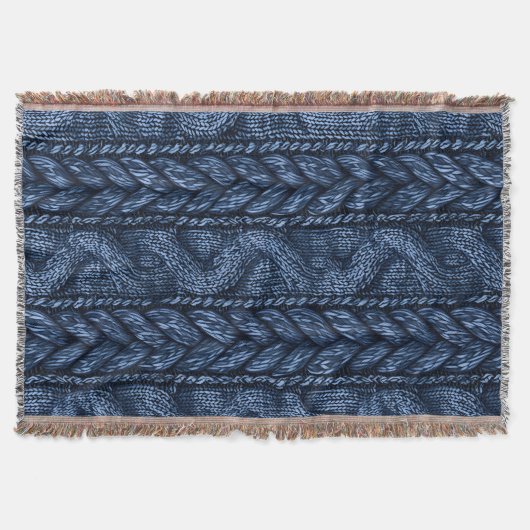 Donkerblauw faux brok gebreid deken (Voorkant)