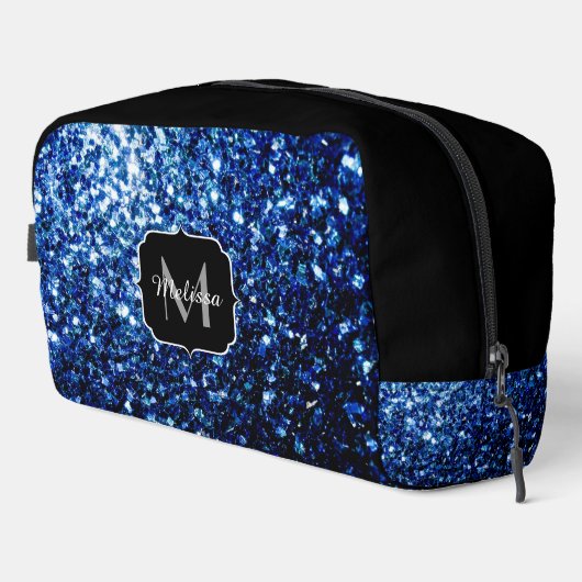 Donkerblauw faux glitter fonkelt zwart Monogram Toilettasje (Rechterhoek)