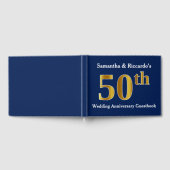 Donkerblauw + Faux Gold 50ste bruiloft Jubileum Gastenboek (Volledig)