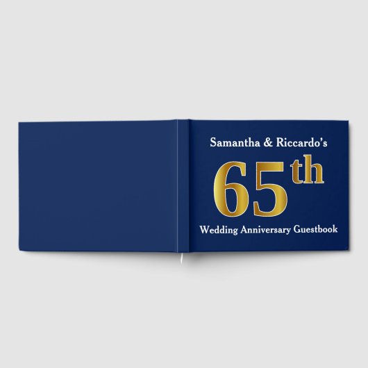 Donkerblauw + Faux Gold 65th Wedding Jubileum Gastenboek (Volledig)