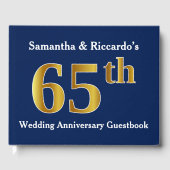 Donkerblauw + Faux Gold 65th Wedding Jubileum Gastenboek (Voorkant)