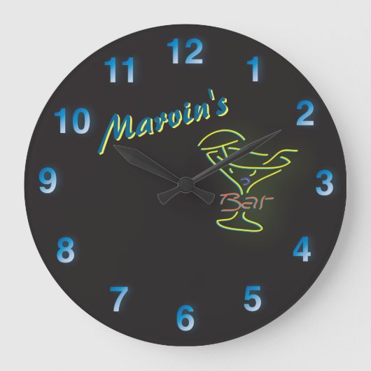 Donkerblauw 🍻🕰 Faux Neon Sign Custom Mancave Bar Grote Klok (Voorkant)