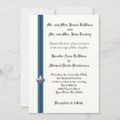 Donkerblauw Fleur de Lis Design Wedding Invite Kaart (Achterkant)