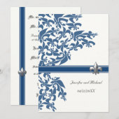 Donkerblauw Fleur de Lis Design Wedding Invite Kaart (Voorkant / Achterkant)