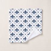 Donkerblauw Fleur De Lis patroon op witte achtergr Bad Handdoek (Wasdoekje)