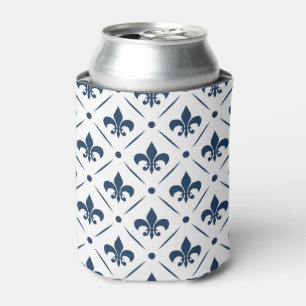 Donkerblauw Fleur De Lis patroon op witte achtergr Blikjeskoeler