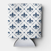 Donkerblauw Fleur De Lis patroon op witte achtergr Blikjeskoeler (Voorkant)