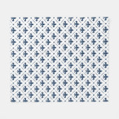 Donkerblauw Fleur De Lis patroon op witte achtergr Fleece Deken (Voorkant (Horizontaal))