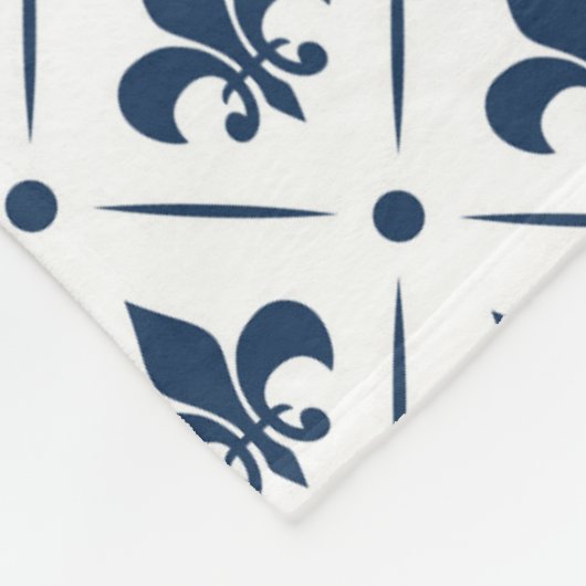 Donkerblauw Fleur De Lis patroon op witte achtergr Fleece Deken (Hoek)