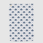 Donkerblauw Fleur De Lis patroon op witte achtergr Golfhanddoek (Voorkant)