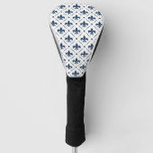 Donkerblauw Fleur De Lis patroon op witte achtergr Golfheadcover (Voorkant)