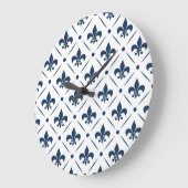Donkerblauw Fleur De Lis patroon op witte achtergr Grote Klok (Hoek)
