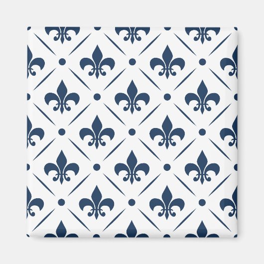 Donkerblauw Fleur De Lis patroon op witte achtergr Magneet (Voorkant)