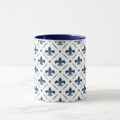 Donkerblauw Fleur De Lis patroon op witte achtergr Mok (Midden)