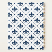 Donkerblauw Fleur De Lis patroon op witte achtergr Planner (Achterkant)