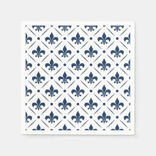 Donkerblauw Fleur De Lis patroon op witte achtergr Servet (Voorkant)