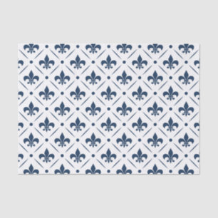 Donkerblauw Fleur De Lis patroon op witte achtergr Tissuepapier