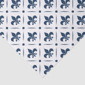 Donkerblauw Fleur De Lis patroon op witte achtergr Tissuepapier (Detail)