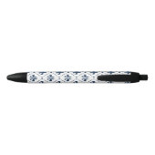Donkerblauw Fleur De Lis patroon op witte achtergr Zwarte Inkt Pen (Achterkant)