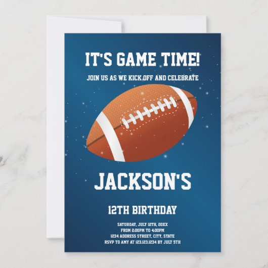 Donkerblauw Football Verjaardagsuitnodiging Kaart (Voorkant)