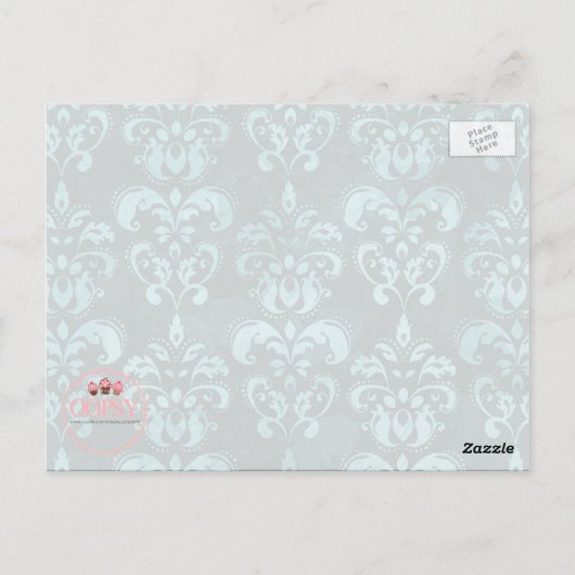 Donkerblauw Frans Damask "Dank u" Briefkaart (Achterkant)