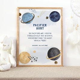 Donkerblauw Galaxy Space Baby shower Pacifier Hunt Poster