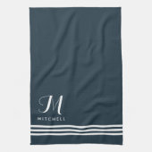 Donkerblauw geavanceerde strips en monogram theedoek (Verticaal)