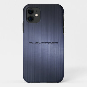 Donkerblauw, geborsteld aluminium bliksemmonogram iPhone 11 hoesje