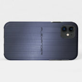 Donkerblauw, geborsteld aluminium bliksemmonogram Case-Mate iPhone case (Achterkant (horizontaal))