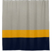 Donkerblauw, geel, grijs gestreept douchegordijn (Voorkant)