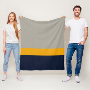 Donkerblauw, geel, grijs gestreept fleece deken