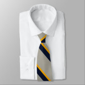 Donkerblauw, geel, grijs gestreept getextureerde S Stropdas (Gebonden)