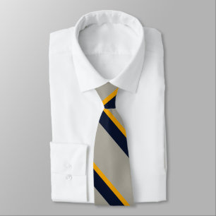 Donkerblauw, geel, grijs gestreept getextureerde S Stropdas