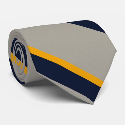 Donkerblauw, geel, grijs gestreept getextureerde S Stropdas (Opgerold)