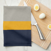 Donkerblauw, geel, grijs gestreept theedoek (Quarter Fold)