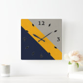 Donkerblauw, geel, grijs gestreept vierkante klok (Huis)